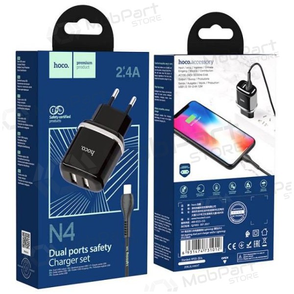 Nabíječka HOCO N4 Aspiring Dual USB + type-C kabel (5V 2.4A) (černá)