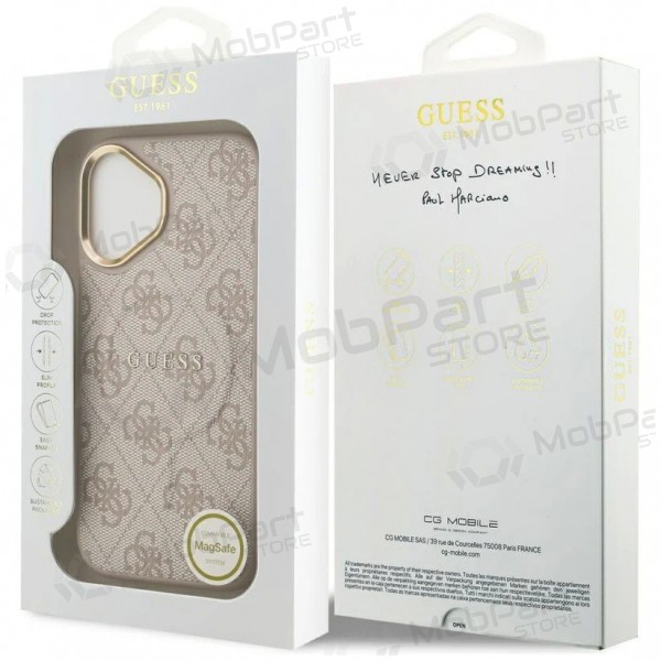Apple iPhone 17 obal - Guess PU Leather 4G Gold Frame MagSafe (růžový)