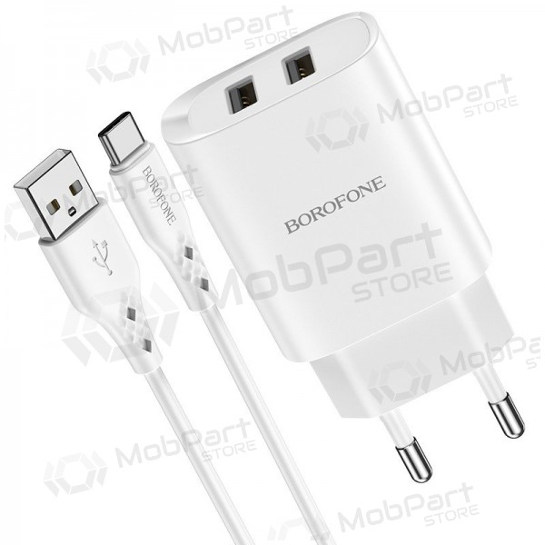 Nabíječka Borofone BN2 2xUSB 2.1A + USB Type-C (bílý)