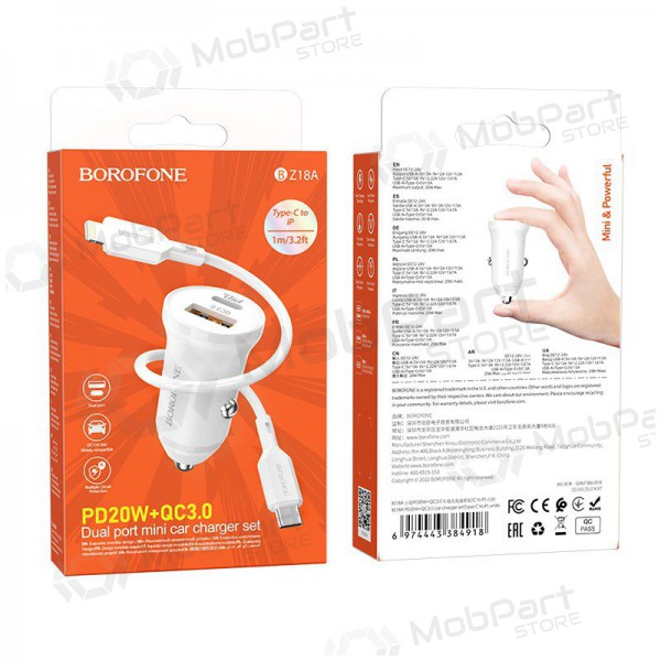 Nabíječka automobilinis Borofone BZ18A USB-A/Type-C PD20W+QC3.0 + Lightning (bílý)