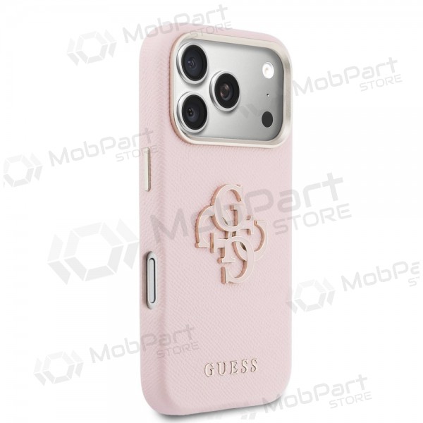 Apple iphone 17 pro max obal - Guess pu grained 4g resin metal logo (růžový)