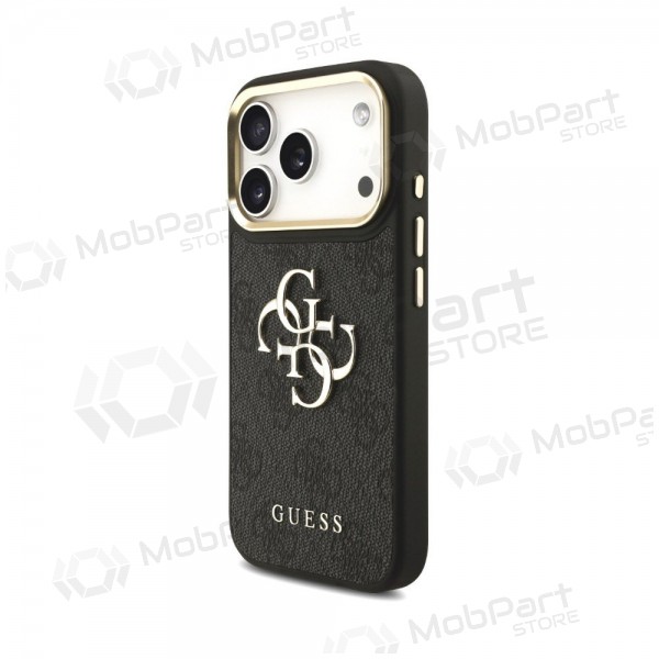 Apple iPhone 18 Pro Max obal - Guess PU Leather 4G Metal Logo Gold Frame (černý)