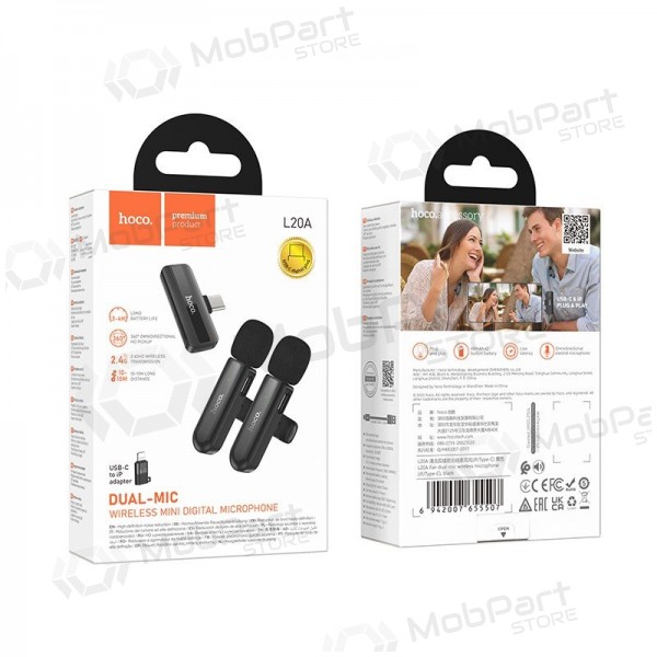 Belaidžių mikrofonų rinkinys Hoco L20A USB-C/Lightning černá
