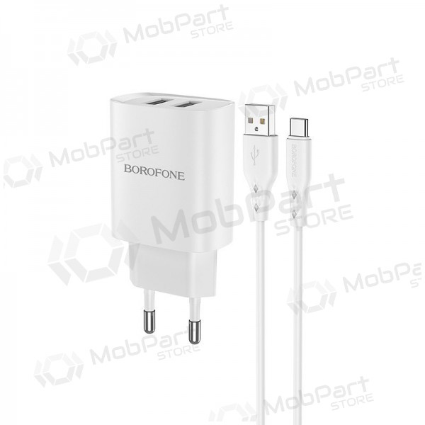 Nabíječka Borofone BN2 2xUSB 2.1A + USB Type-C (bílý)