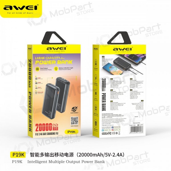 Externí baterie Power Bank Awei P19K 5V/2.4A 20000mAh černá