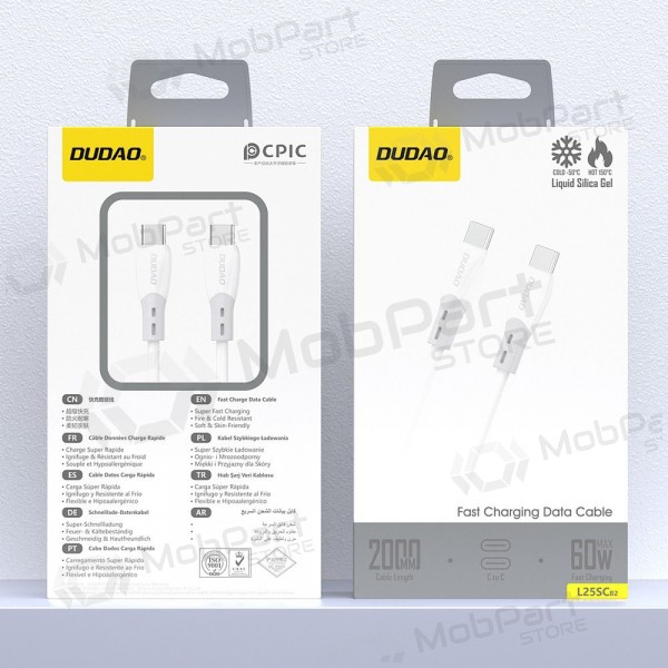USB-C kabel Dudao L25SC USB-C na USB-C 2 m 60 W bílý