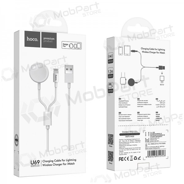 USB kabel HOCO U69 lightning 1.0m (with iWatch wireless charger) (bílý)