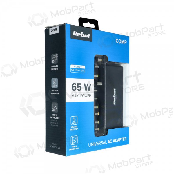 Nabíječka REBEL pro notebook / laptop 65W / 18-20V (černá)