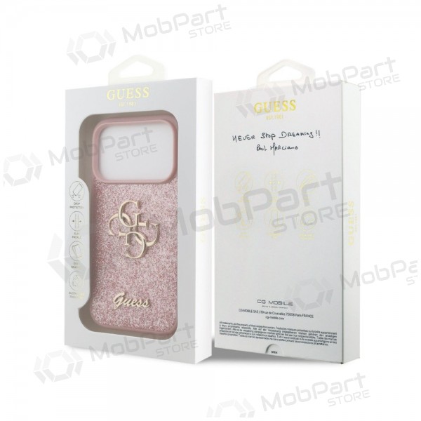 Apple iPhone 18 Pro obal - Guess PU Fixed Glitter 4G Metal Logo (růžový)