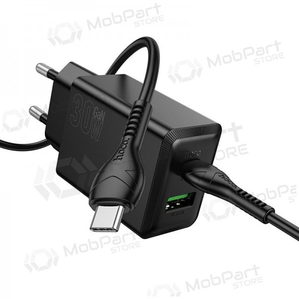 Nabíječka telefonu Hoco N71 30 W GaN USB-C + USB-A s kabelem USB-C 1 m černá