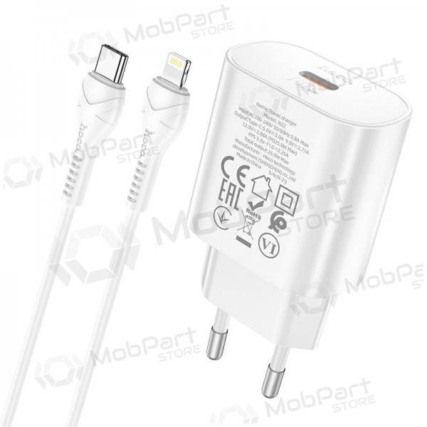 Nabíječka telefonu Hoco N22 25 W USB-C s kabelem Lightning 1 m bílá