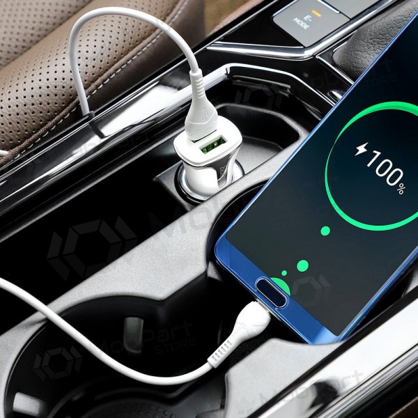 Nabíječka automobilinis Hoco Z31 Quick Charge 3.0 (3.4A) x 2 USB + Type-C (bílý)