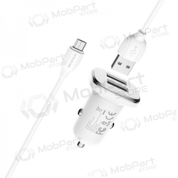 Nabíječka automobilinis Borofone BZ12 USB + microUSB (2.4A) (bílý)