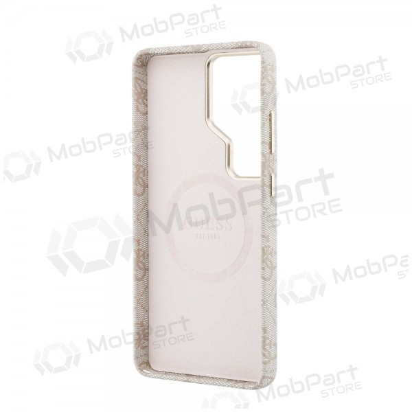 Samsung Galaxy S26 Ultra obal - Guess PU 4G Script Metal Logo Magnetic (růžový)