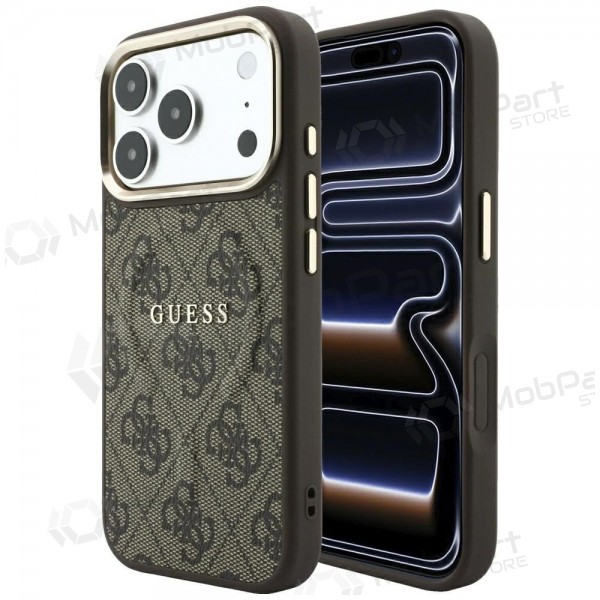 Apple iPhone 18 Pro Max obal - Guess PU Leather 4G Gold Frame Embossed MagSafe (hnědý)