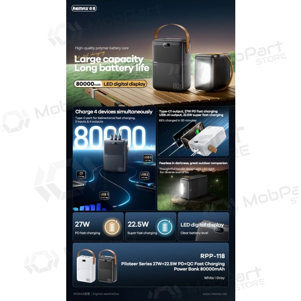 Externí baterie Power Bank Remax RPP-118 22.5W 80000mAh černá