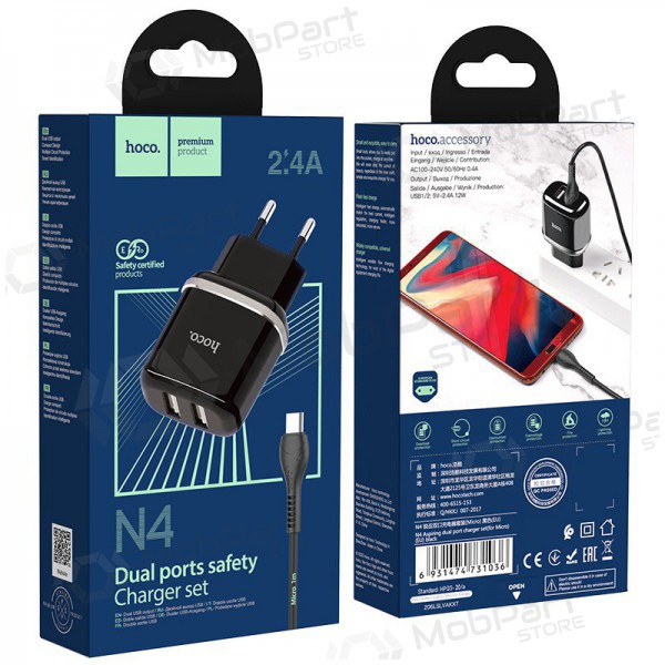 Nabíječka Hoco N4 + microUSB (2.4A) (černá)