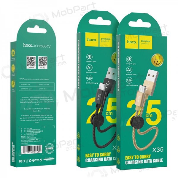 USB kabel HOCO X35 lightning 0.25m (černá)