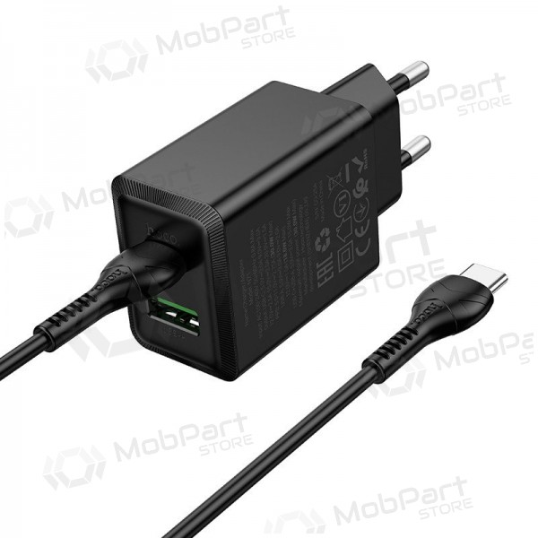 Nabíječka telefonu Hoco N71 30 W GaN USB-C + USB-A s kabelem USB-C 1 m černá
