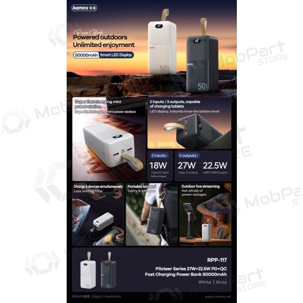 Externí baterie Power Bank Remax RPP-117 22.5W 50000mAh černá