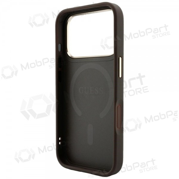 Apple iPhone 18 Pro Max obal - Guess PU Leather 4G Gold Frame Embossed MagSafe (hnědý)