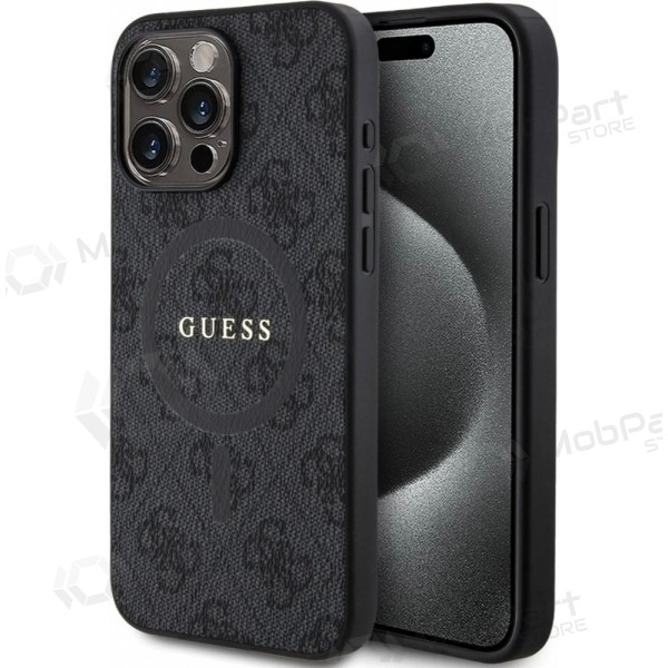 Obal Apple iPhone 15 Pro Max - Guess PU Leather 4G Colored Ring MagSafe (černý)
