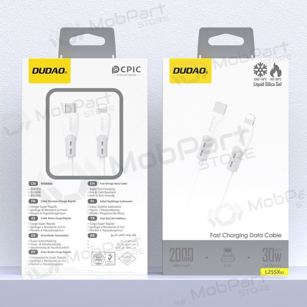 Lightning kabel Dudao L25SX USB-C na Lightning 2 m 30 W bílý