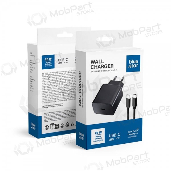 Nabíječka telefonu Blue Star 20 W USB-C s kabelem USB-C černá