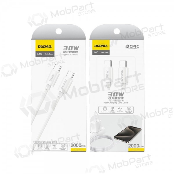USB-C kabel Dudao L4C USB-C na USB-C 2 m 30 W bílý