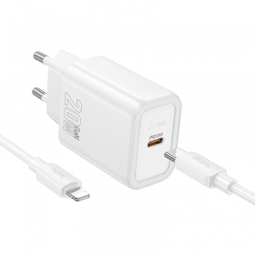 Nabíječka Hoco N60 20W GaN USB-C + USB-C to Lightning cable 1.0m bílý