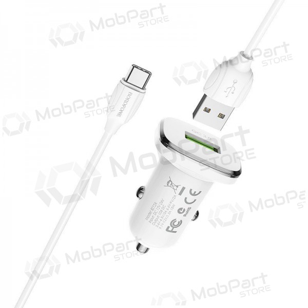 Nabíječka automobilinis Borofone BZ12A Quick Charge 3.0 + Type-C (bílý)