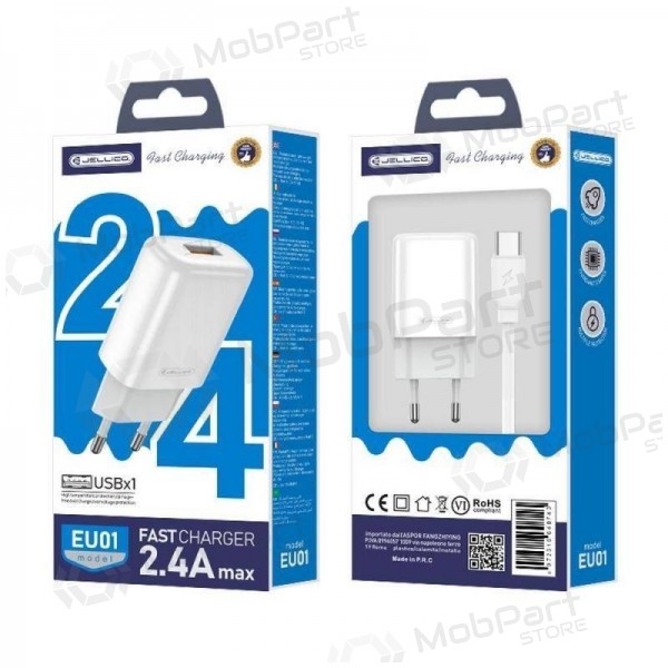 Nabíječka buitinis Jellico EU01 2.4A USB + Type-C bílý