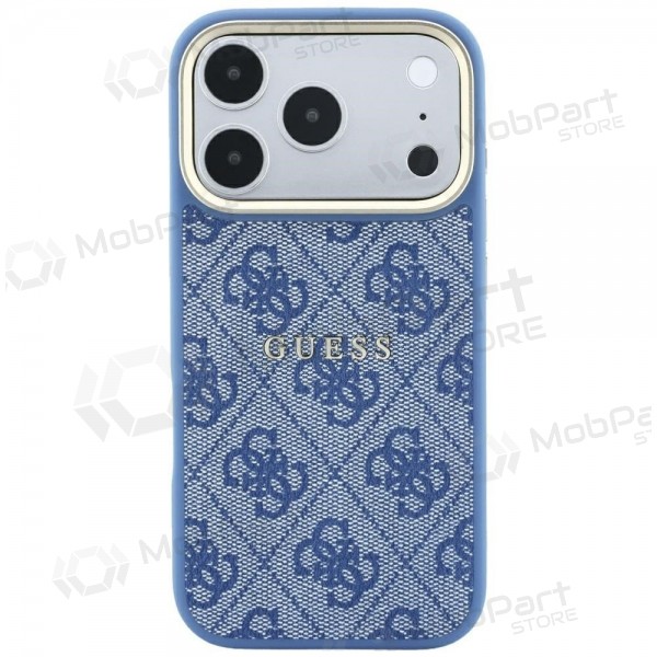 Apple iPhone 18 Pro Max obal - Guess PU Leather 4G Gold Frame Embossed MagSafe (modrý)