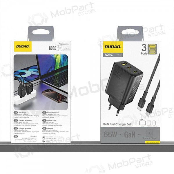 Nabíječka telefonu Dudao A28PC 45 W GaN 2x USB-C s kabelem USB-C 1 m černá