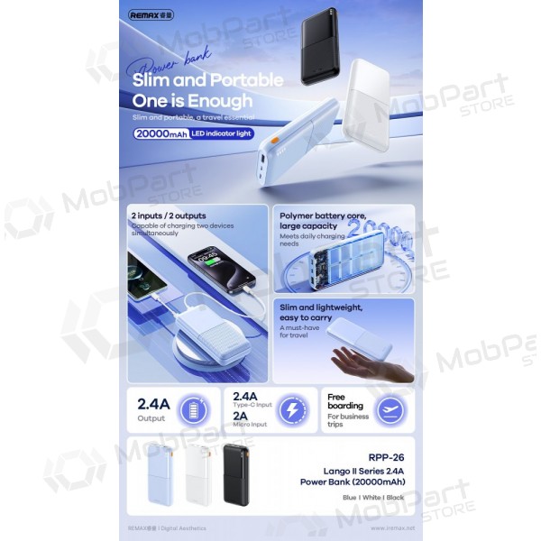 Externí baterie Power Bank Remax RPP-26 12W 20000mAh černá