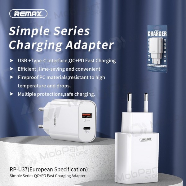 Nabíječka telefonu Remax RP-U37 20 W USB-C + USB-A bílá