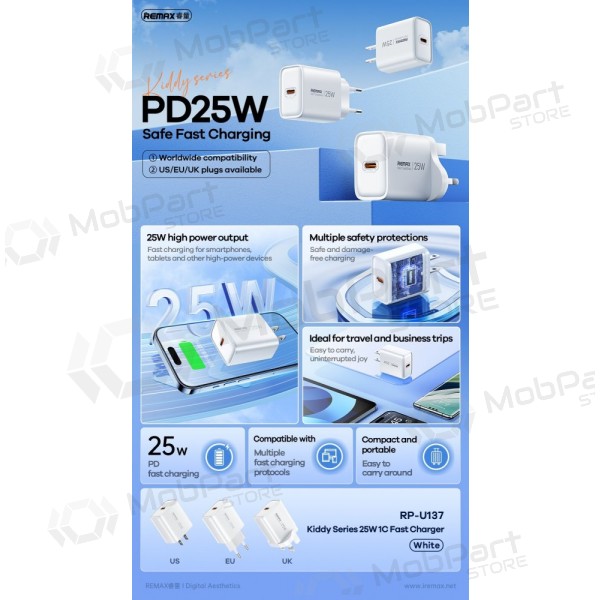 Nabíječka telefonu Remax RP-U137 25 W USB-C bílá