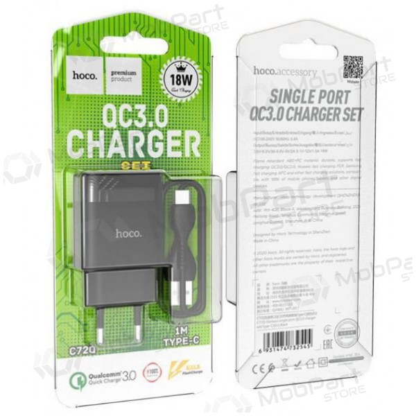 Nabíječka HOCO C72Q Glorious USB + type-C kabel (QC3.0) (černá)