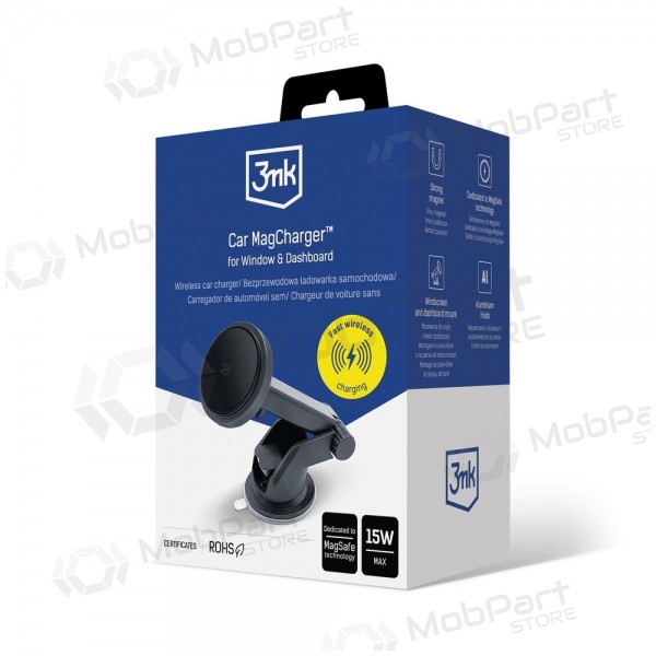Držák telefonu do auta s bezdrátovým nabíjením 3MK Car MagCharger 15 W na palubní desku.