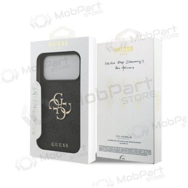 Obal pro Apple iPhone 18 Pro - Guess PU 4G Metal Logo (šedý)