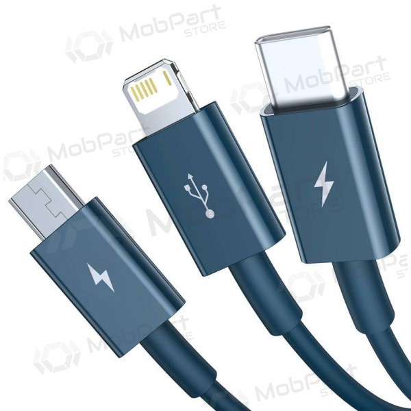 USB kabel Baseus Superior USB - microUSB+Lightning+Type-C 100W 1.5m (modrý) CAMLTYS-03