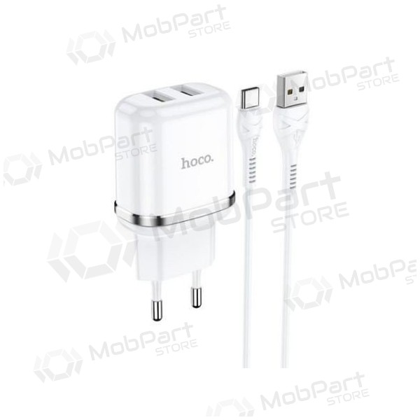 Nabíječka HOCO N4 Aspiring Dual USB + type-C kabel (5V 2.4A) (bílý)