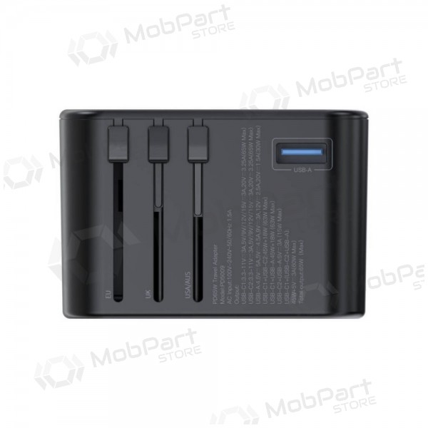 Univerzální kelioninis nabíječka Choetech PD5009 65W 2xUSB-C/USB-A černá