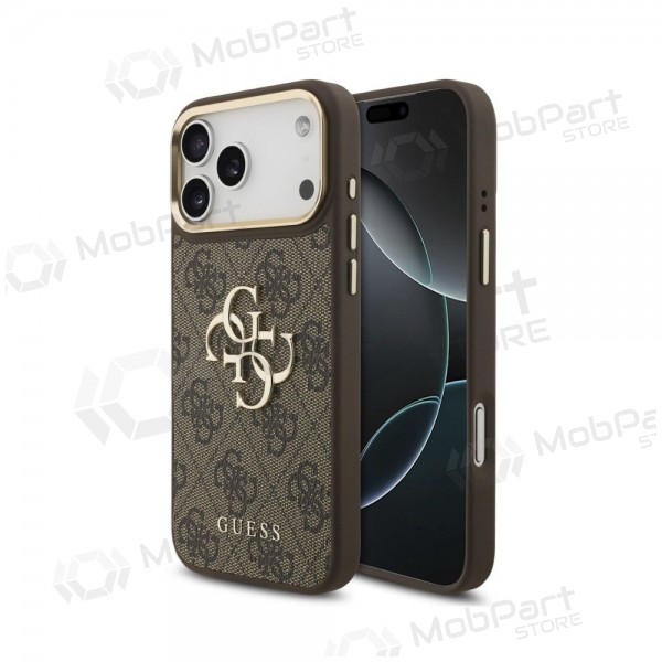 Obal na Apple iPhone 18 Pro Max - Guess PU Leather 4G Metal Logo Gold Frame (hnědý)