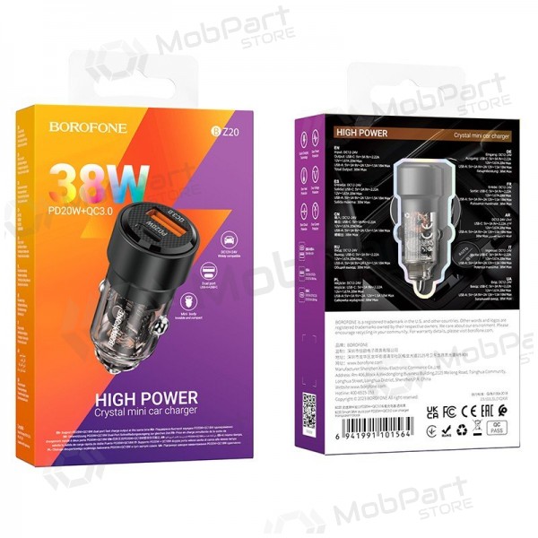 Nabíječka automobilinis Borofone BZ20 PD20W+QC3.0 38W černá