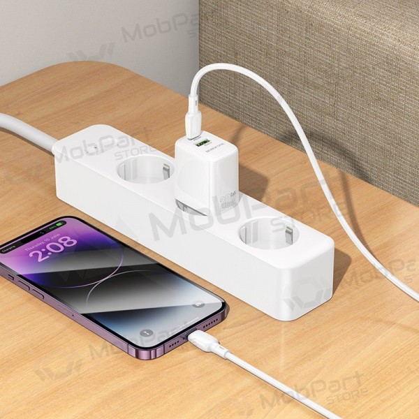 Nabíječka telefonu Borofone BN27 20 W USB-C + USB-A s kabelem Lightning 1 m bílá