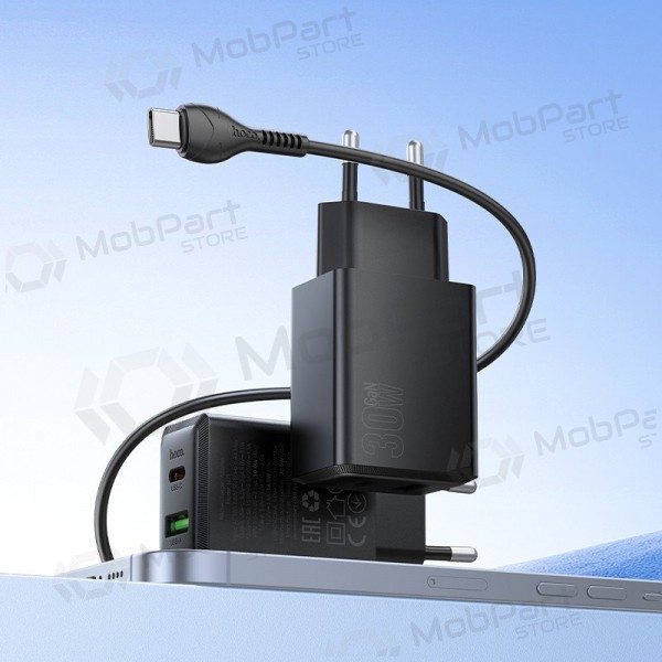 Nabíječka telefonu Hoco N71 30 W GaN USB-C + USB-A s kabelem USB-C 1 m černá