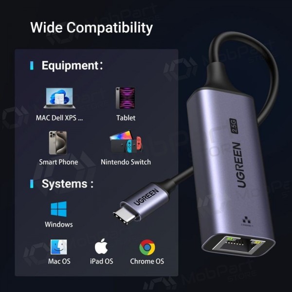 USB-C adaptér Ugreen CM648 USB-C na RJ45 šedý
