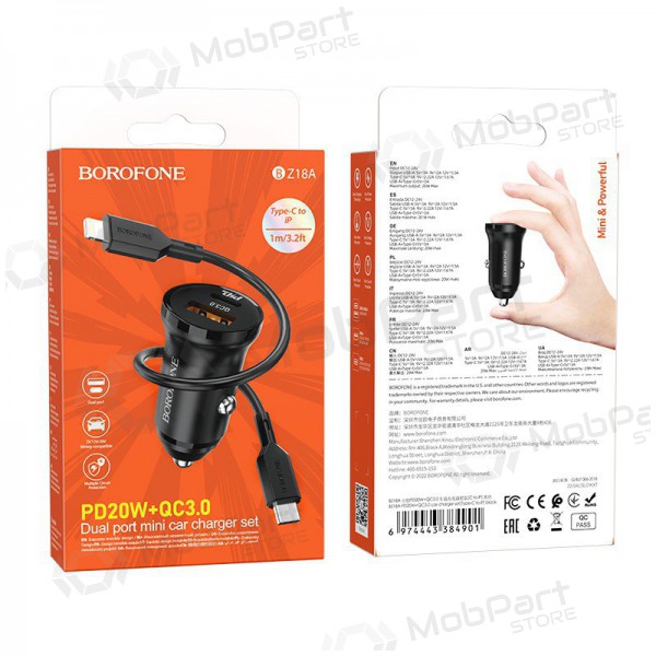 Nabíječka automobilinis Borofone BZ18A USB-A/Type-C PD20W+QC3.0 + Lightning (černá)