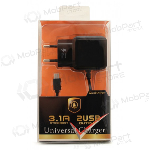 Nabíječka F13c FastCharging x 2 USB (3.1A) + microUSB (černá)